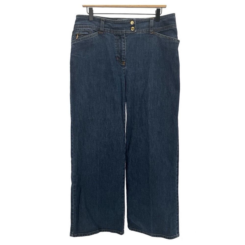 Jones New York Signature Stretch Womens Mid Rise Wide Leg Blue Jeans Size 12